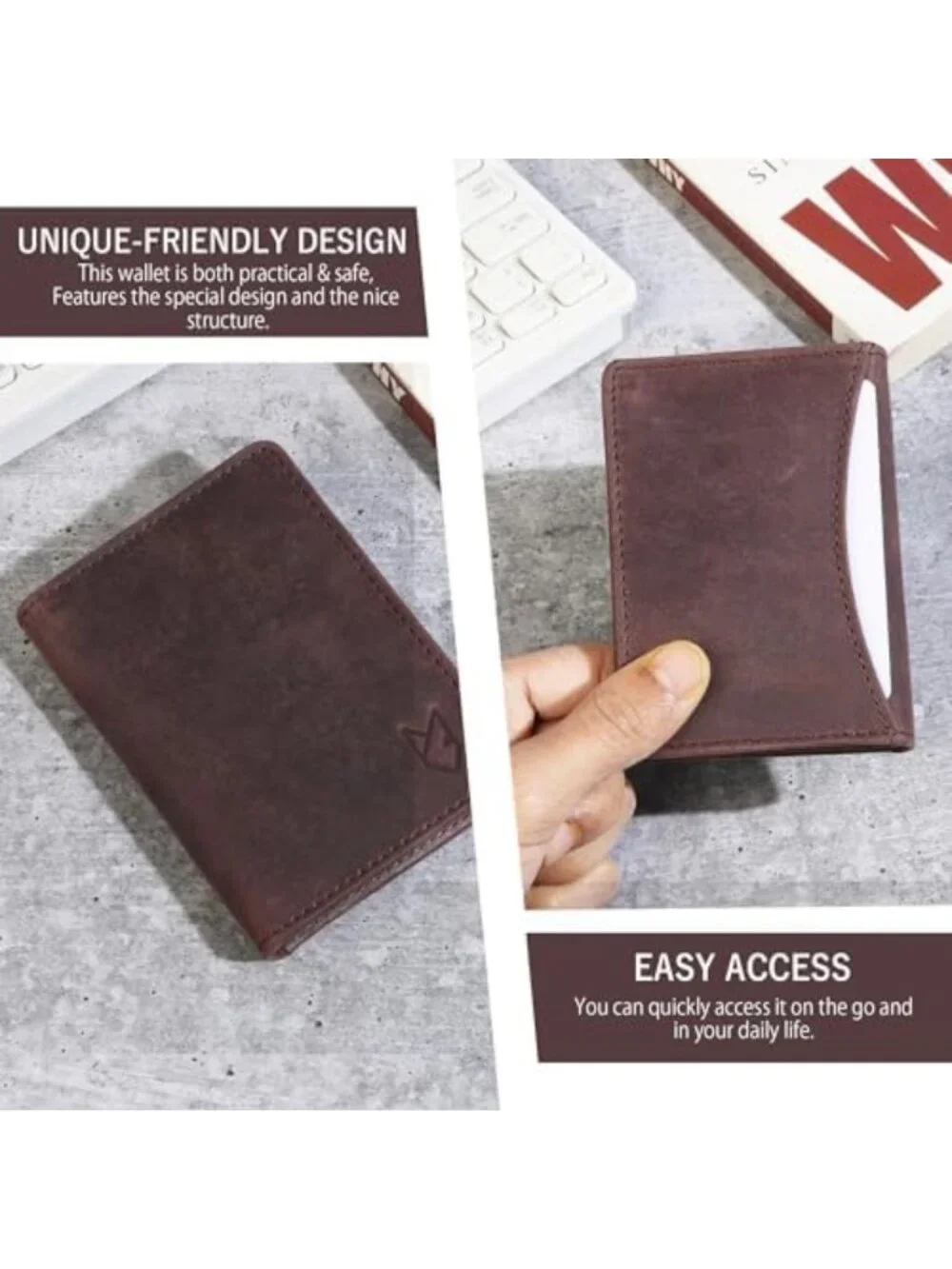 RFID Blocking Full Grain Leather Bifold Wallet for Men & Women, Compact Card